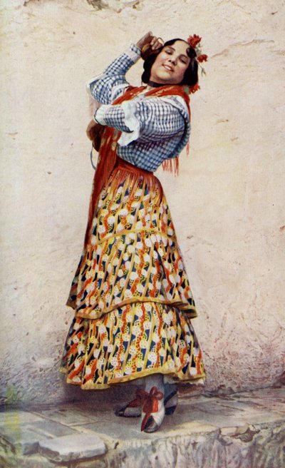 Spain. Granada Gypsy Girl with Blue-Black Hair Dances Divinely. 1920 by Unknown